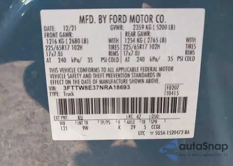 2022 Ford Maverick Xl z USA, uszkodzony, nr VIN 3FTTW8E37NRA18693